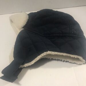 Black Quilted Winter Hat with Cream Lining
